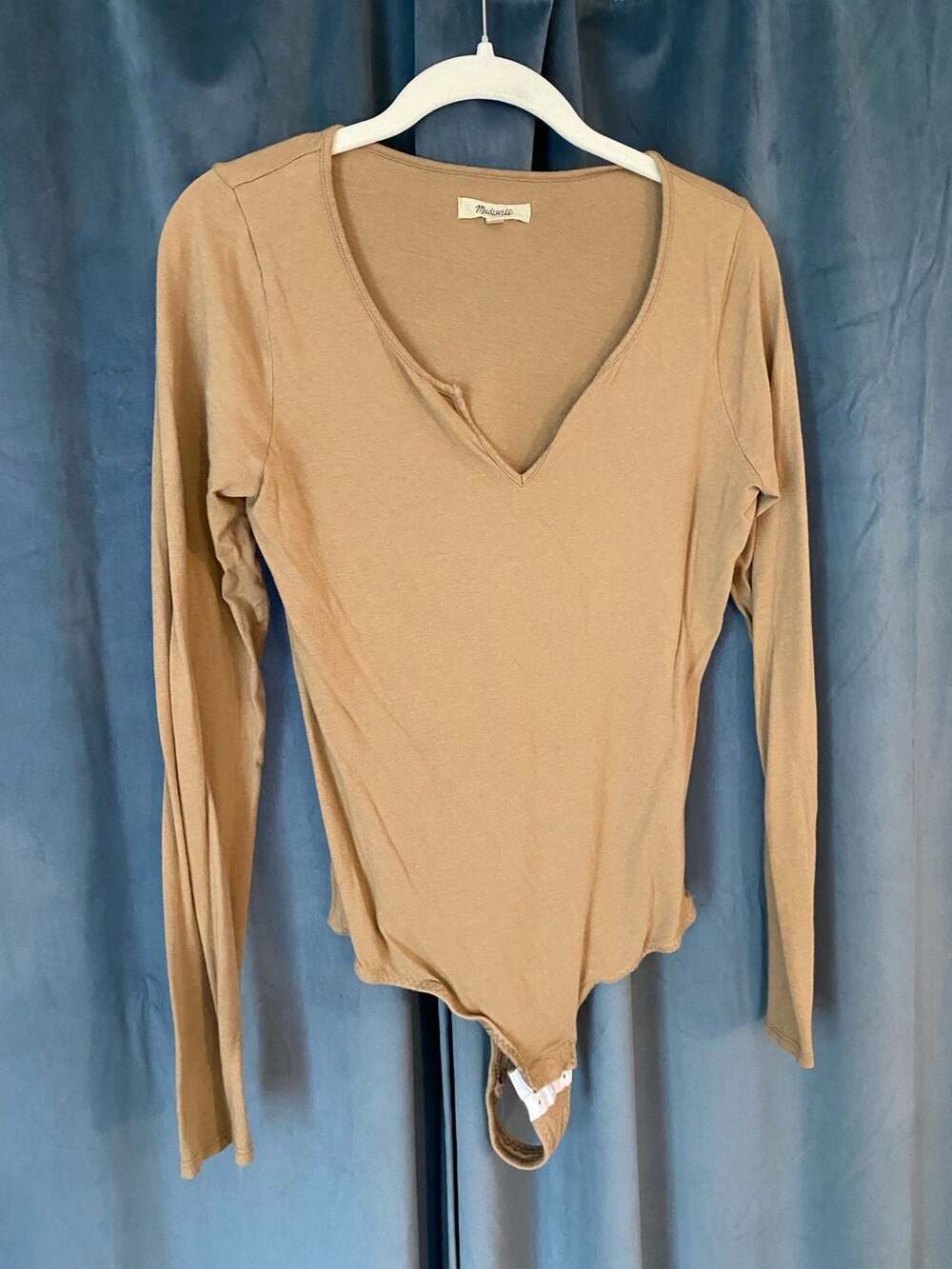 Madewell Pointelle Notch-Neck Long-Sleeve Bodysuit Size L